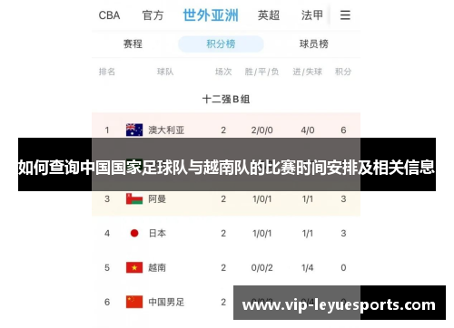 如何查询中国国家足球队与越南队的比赛时间安排及相关信息 如何查询中国国家足球队与越南队的比赛时间安排及相关信息