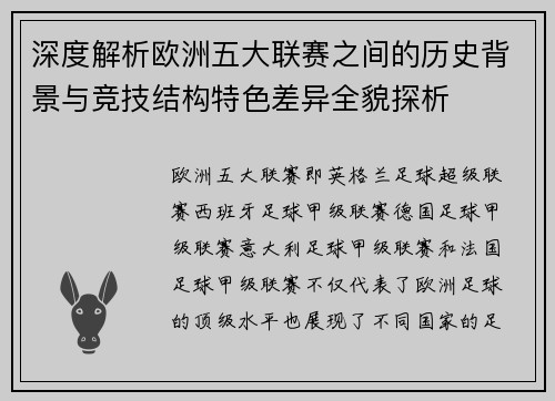 深度解析欧洲五大联赛之间的历史背景与竞技结构特色差异全貌探析